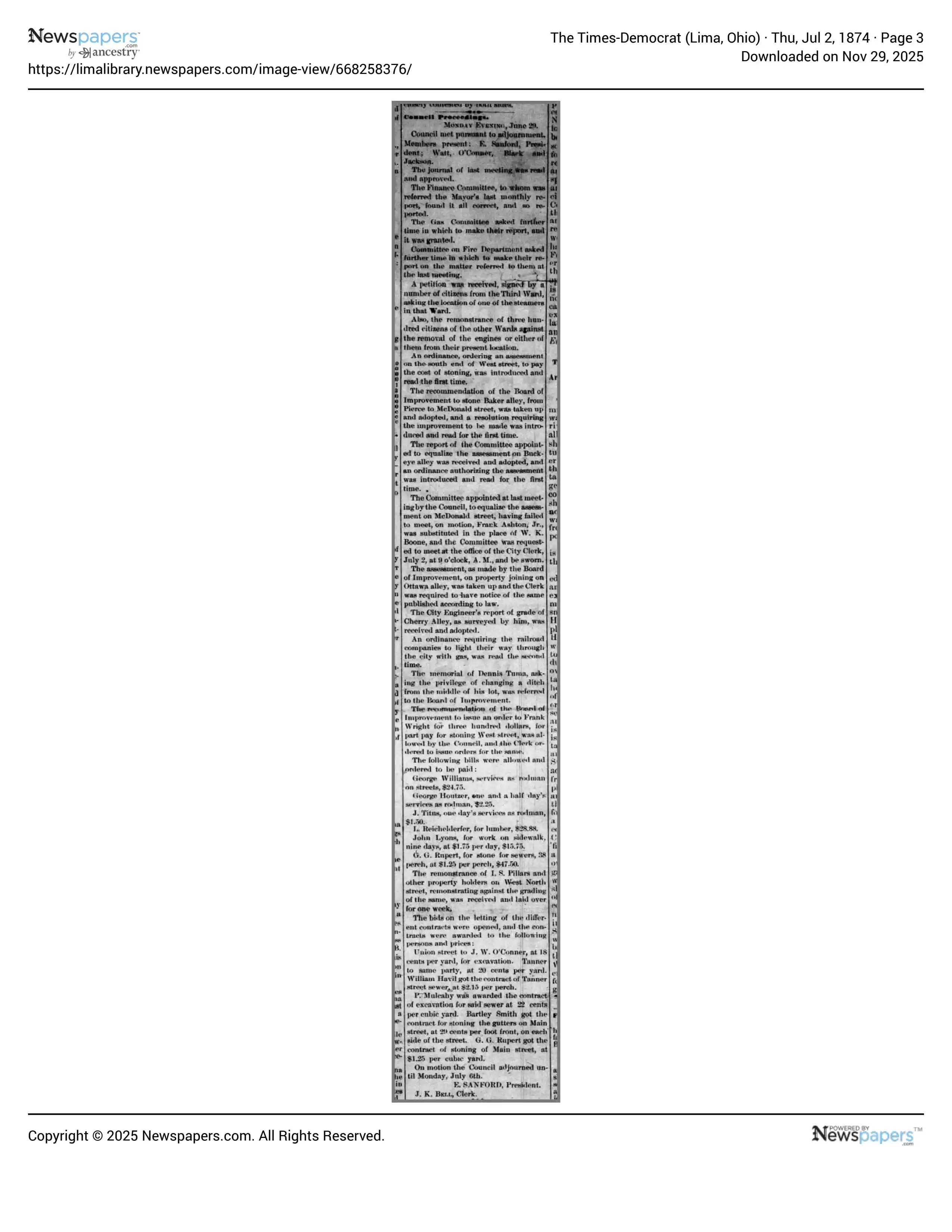The Times Democrat 1874-07-02 Page 3, Greenberry George Rupert Council Payment For Stone